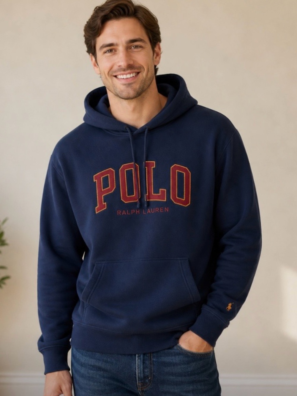 Polo Ralph Lauren Hoodie Navy Mens Large Spellout Logo Sweatshirt NWT MSRP $168